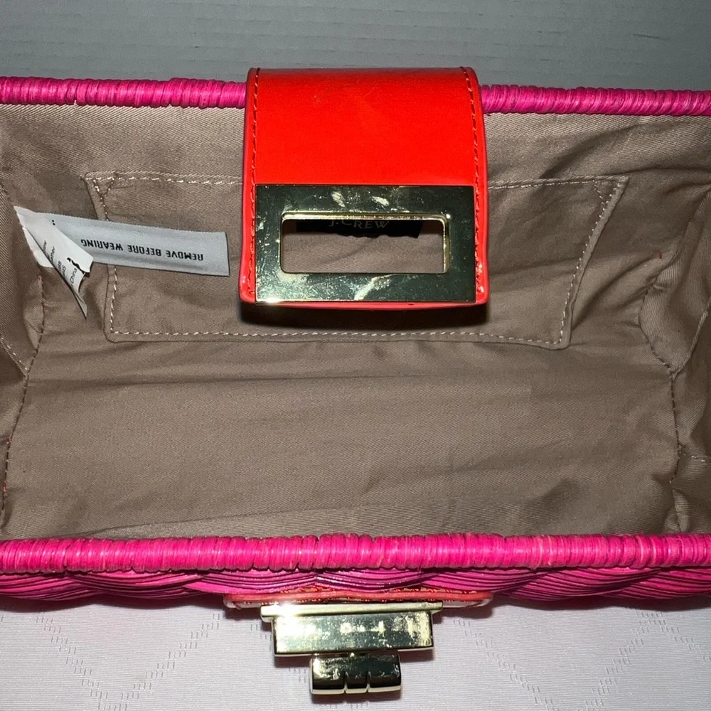 ❤️New J.Crew Rattan/Leather Twist Lock Clutch - Picture 4 of 11